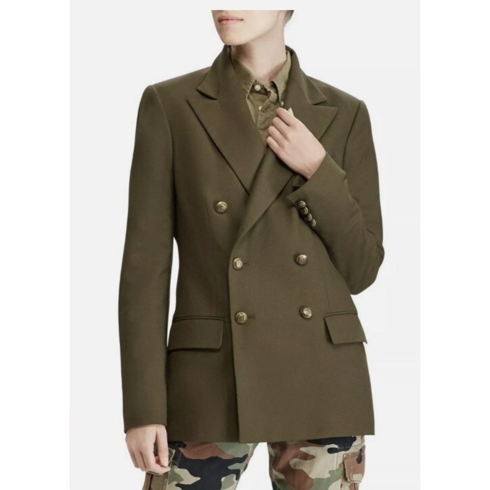 $698 Polo Ralph Lauren 2 Green Military Blazer Jacket Double Breasted RRL Coat